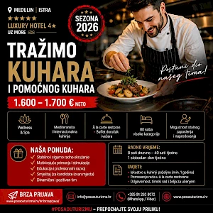 KUHAR / POMOĆNI KUHAR (m/ž) - Hotel 4*, Medulin