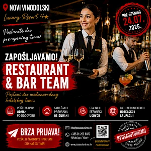 POMOĆNI KONOBAR (m/ž) - Luxury Resort 4*, Novi Vinodolski
